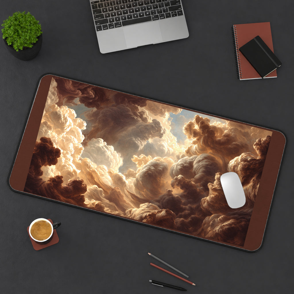 Golden Light through Storm Clouds desk mat — product mockup 3
