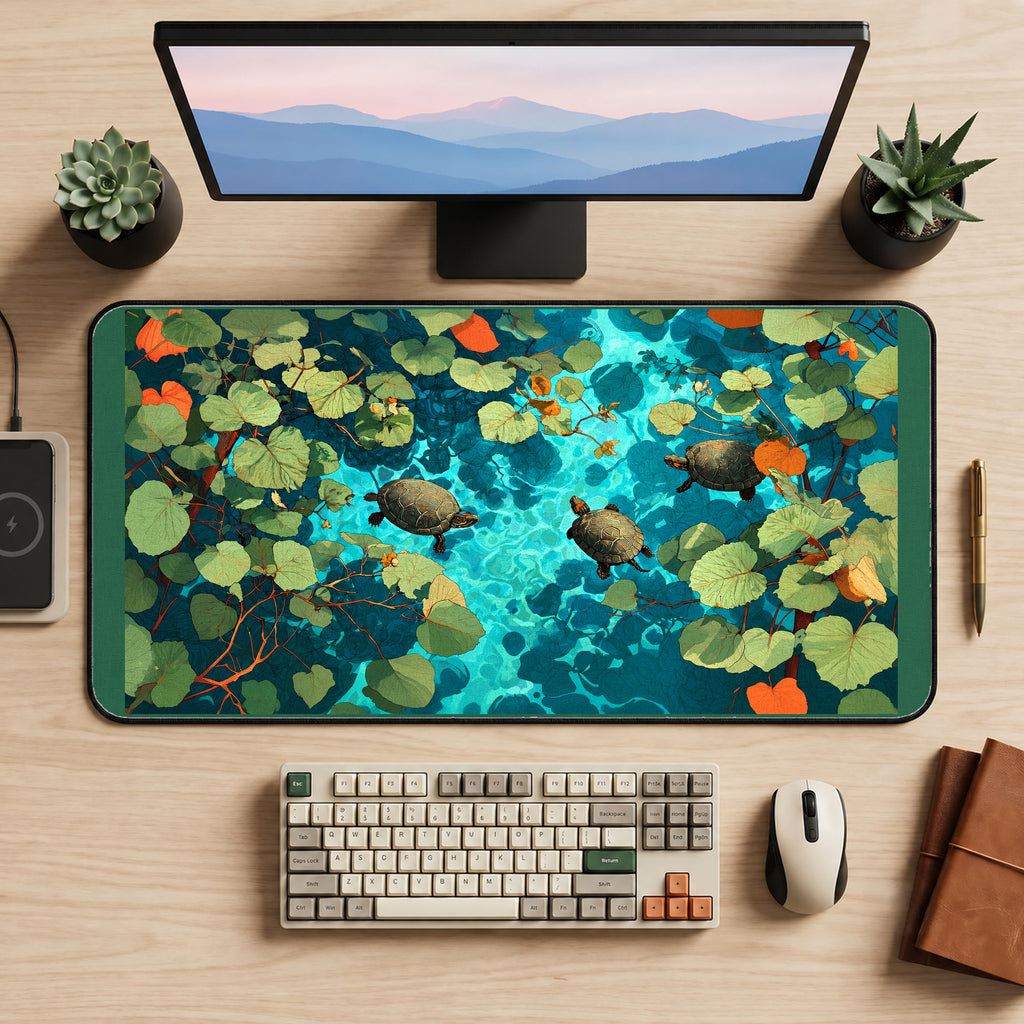 Turtles in Clear Blue Water desk mat — product mockup 2