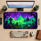 Neon Graveyard and Distant Castle desk mat — product mockup 2