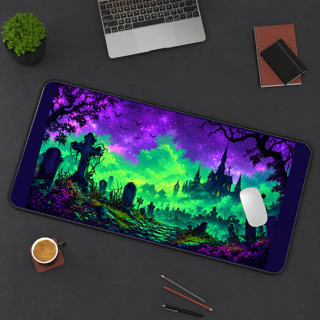 Neon Graveyard and Distant Castle desk mat — product mockup 3