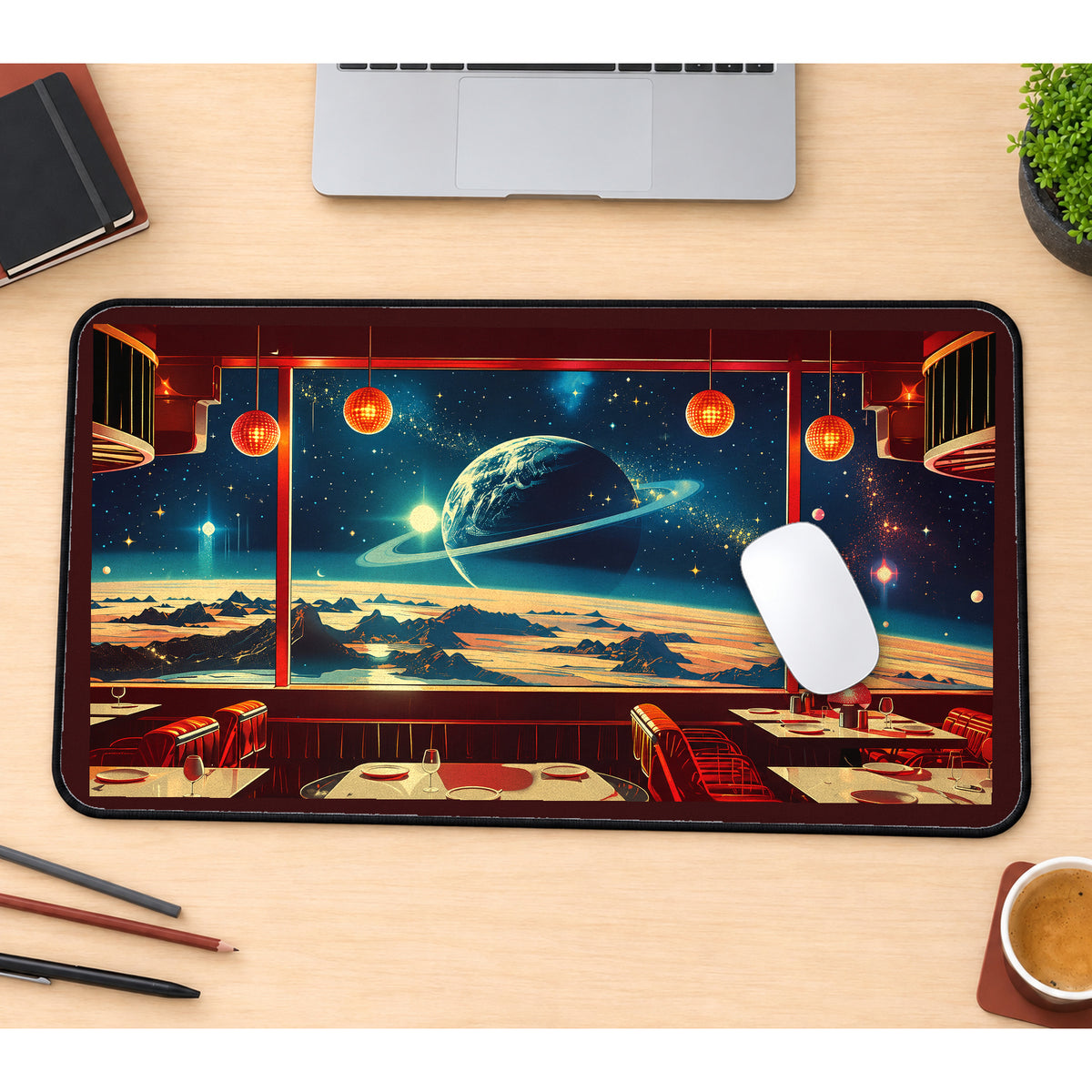 Retro Diner Looking into Space desk mat — product mockup 1