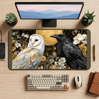 White Owl and Black Raven desk mat — product mockup 2