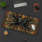 Flying Raven in Autumn Flowers desk mat — product mockup 3