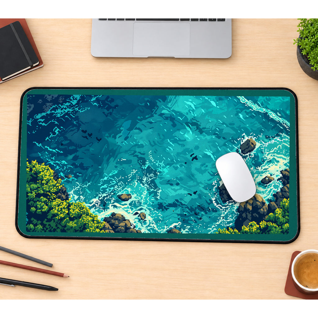 Turquoise Coastline from Above desk mat — product mockup 1