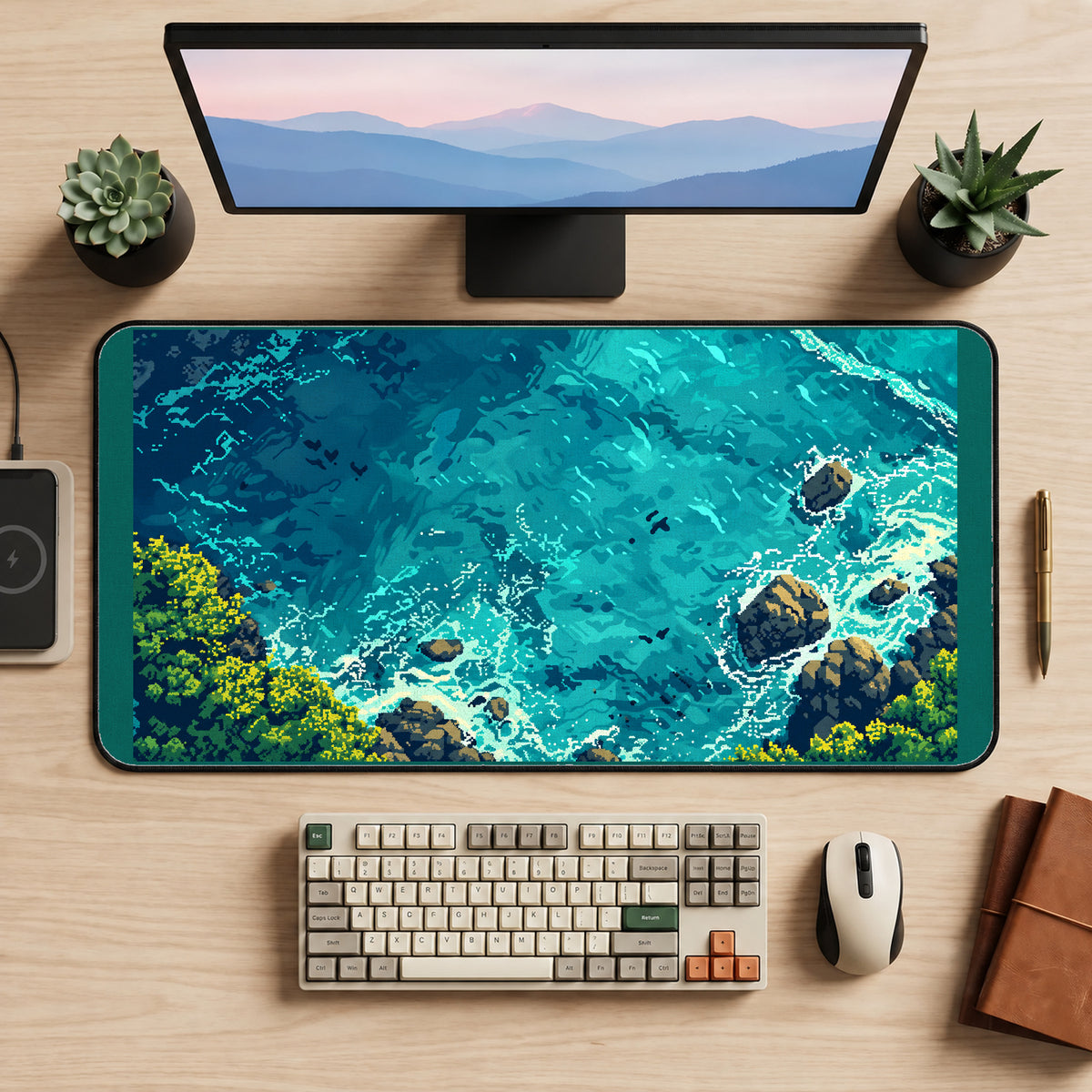 Turquoise Coastline from Above desk mat — product mockup 2