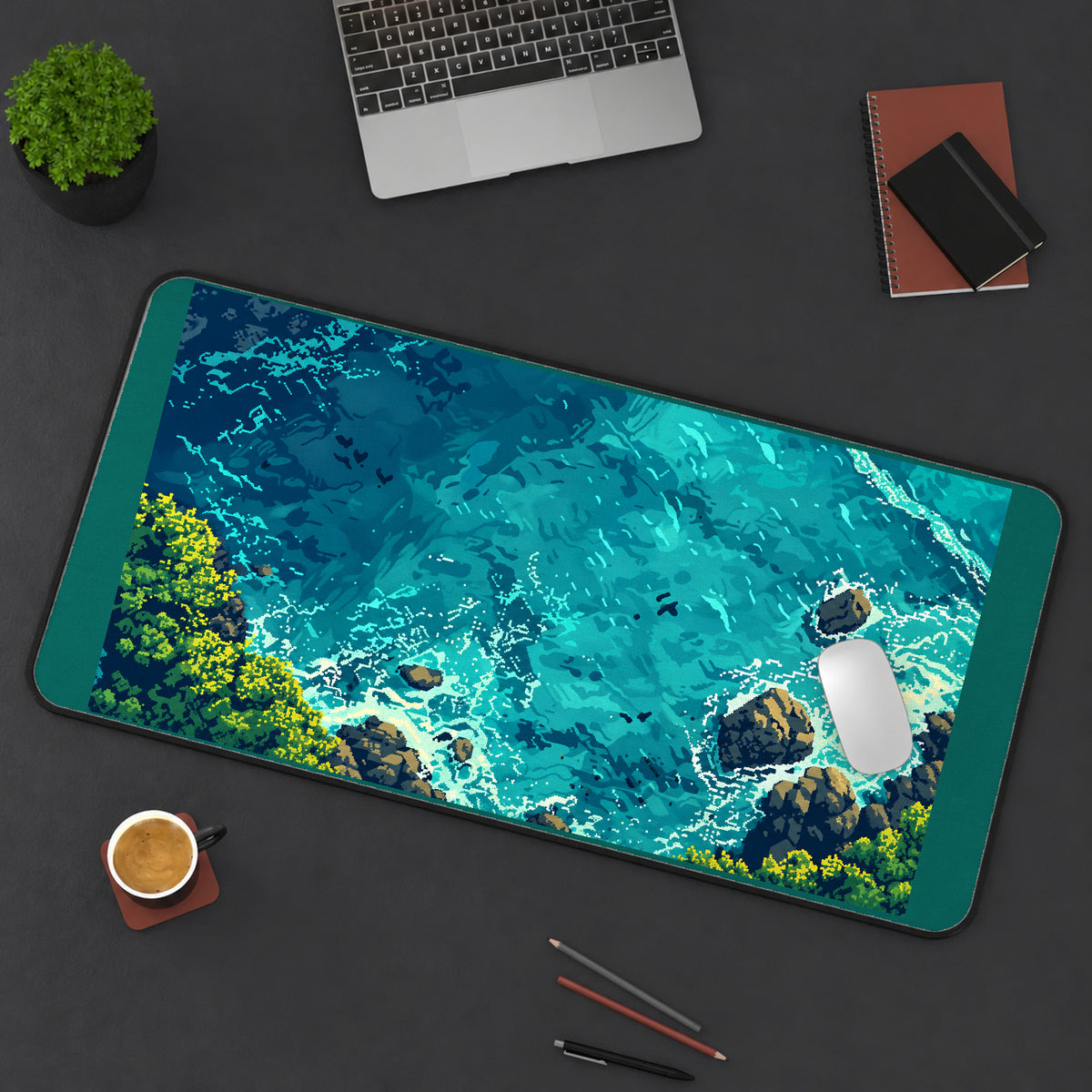 Turquoise Coastline from Above desk mat — product mockup 3
