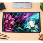 Magenta and Teal Floating Flowers desk mat — product mockup 1