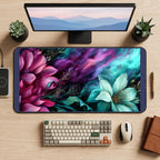 Magenta and Teal Floating Flowers desk mat — product mockup 2