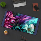 Magenta and Teal Floating Flowers desk mat — product mockup 3