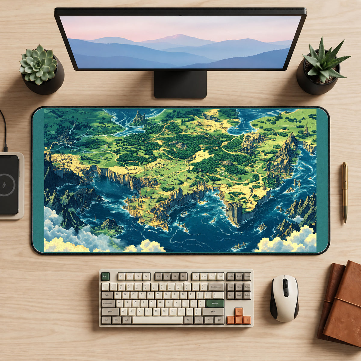 Floating Fantasy World Map desk mat — product mockup 2