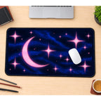 Pink Crescent and Sparkling Stars desk mat — product mockup 1