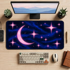 Pink Crescent and Sparkling Stars desk mat — product mockup 2