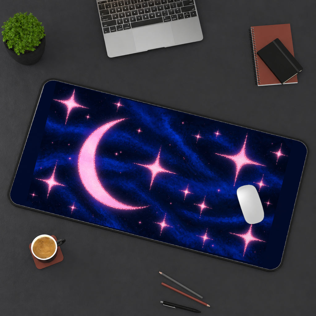 Pink Crescent and Sparkling Stars desk mat — product mockup 3