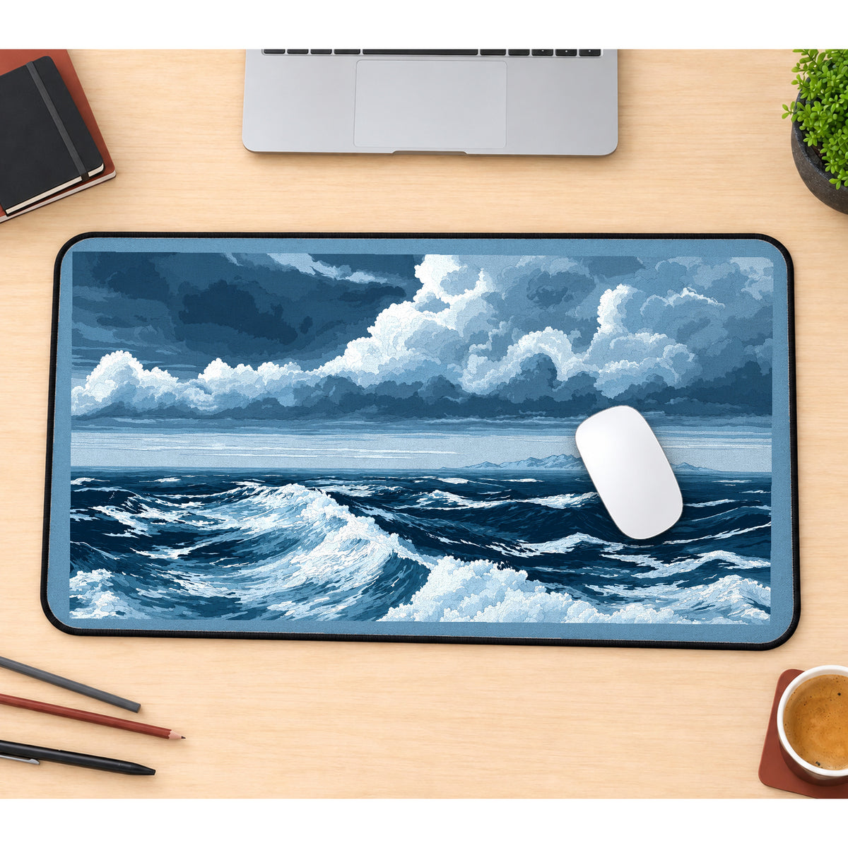 Blue Ocean beneath Storm Clouds desk mat — product mockup 1