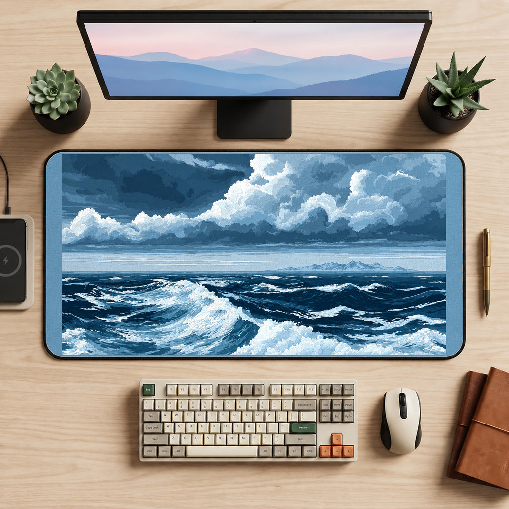 Blue Ocean beneath Storm Clouds desk mat — product mockup 2