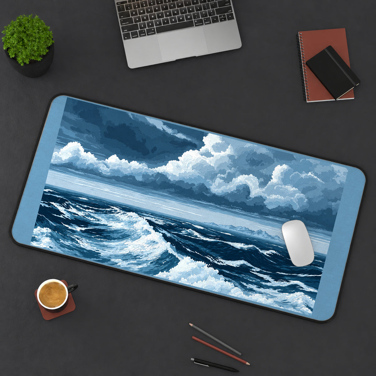 Blue Ocean beneath Storm Clouds desk mat — product mockup 3