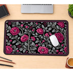Magenta Flowers with Silver Leaves desk mat — product mockup 1