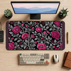 Magenta Flowers with Silver Leaves desk mat — product mockup 2