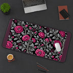 Magenta Flowers with Silver Leaves desk mat — product mockup 3