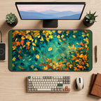 Golden Leaves on Teal Water desk mat — product mockup 2