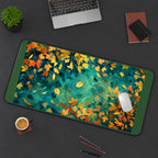 Golden Leaves on Teal Water desk mat — product mockup 3