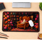 Tiny Ghost in a Leopard Armchair desk mat — product mockup 1