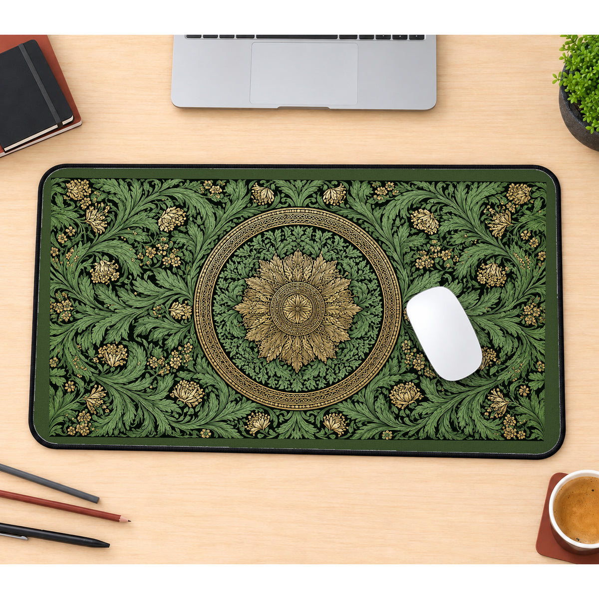 Round Medallion and Green Ivy desk mat — product mockup 1
