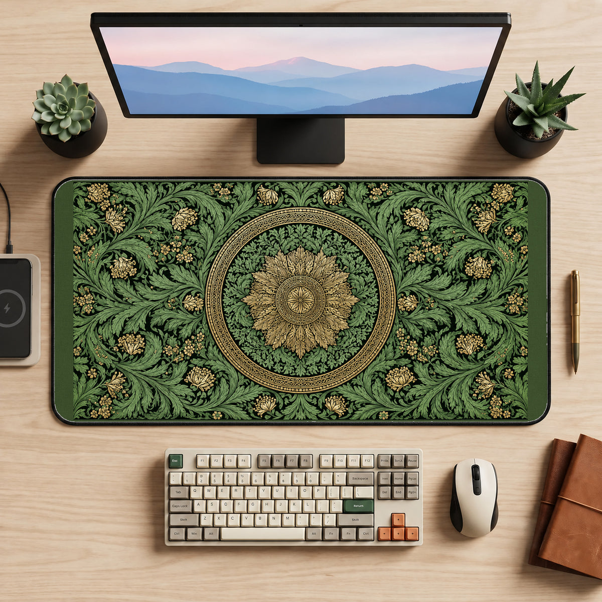 Round Medallion and Green Ivy desk mat — product mockup 2