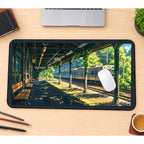 Sunlit Countryside Train Platform desk mat — product mockup 1
