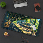 Sunlit Countryside Train Platform desk mat — product mockup 3