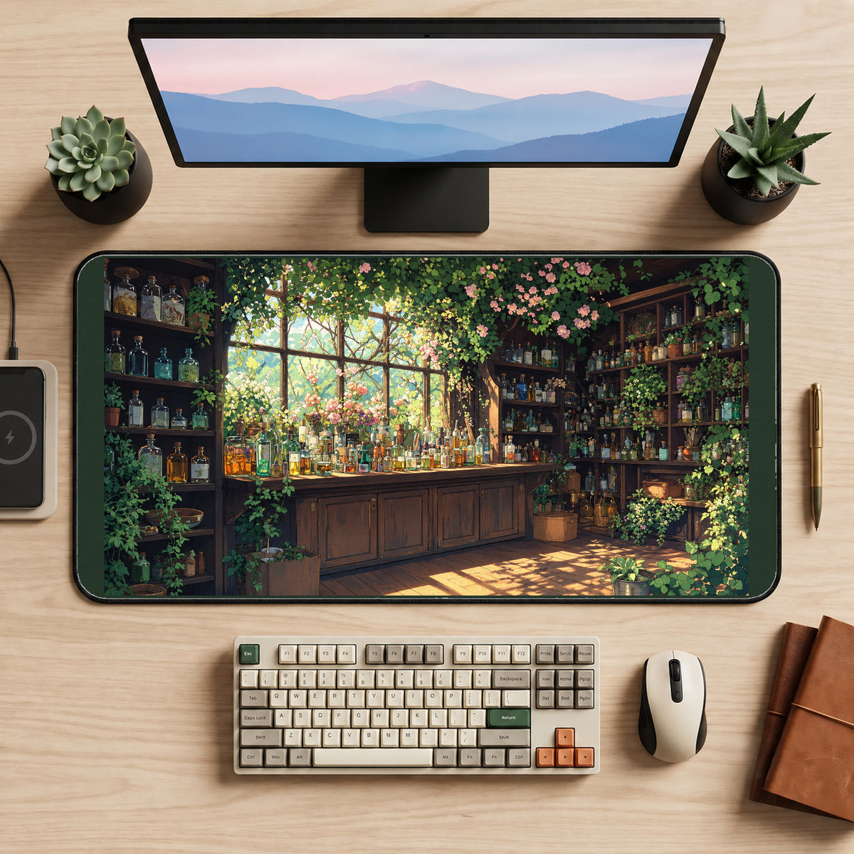 Forest Apothecary in Sunlight desk mat — product mockup 2