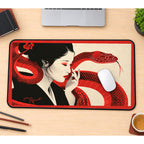 Woman with a Scarlet Snake desk mat — product mockup 1