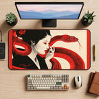 Woman with a Scarlet Snake desk mat — product mockup 2