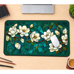 Ivory Magnolias on Teal Glass desk mat — product mockup 1