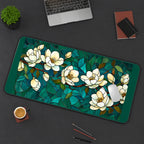 Ivory Magnolias on Teal Glass desk mat — product mockup 3