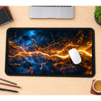 Golden Lightning across Blue Space desk mat — product mockup 1