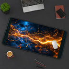 Golden Lightning across Blue Space desk mat — product mockup 3
