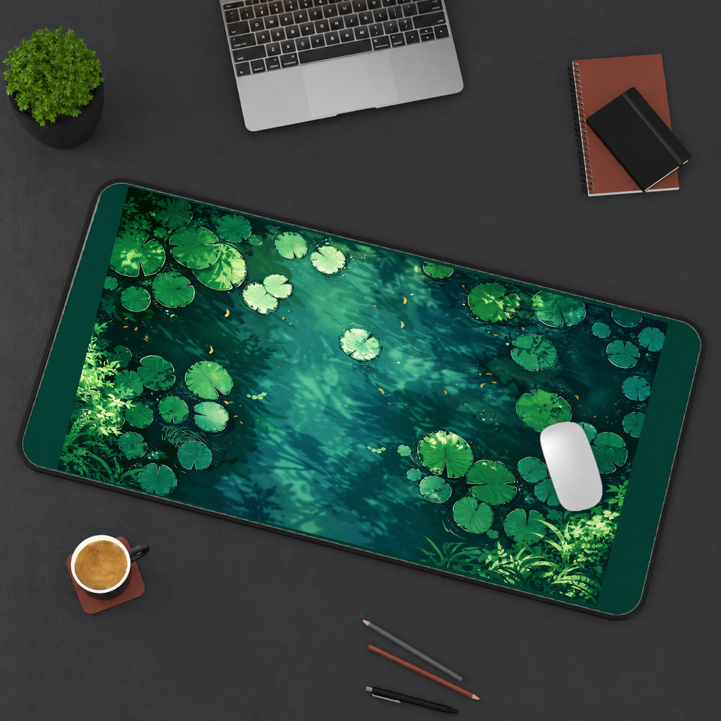 Green Lily Pads on Deep Water desk mat — product mockup 3