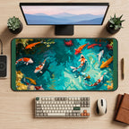Orange Koi in a Swirling Pond desk mat — product mockup 2