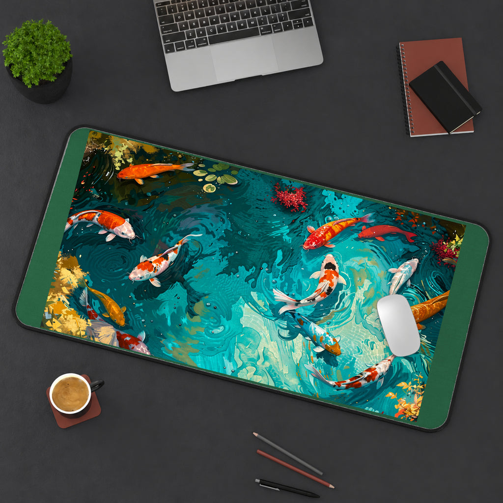 Orange Koi in a Swirling Pond desk mat — product mockup 3
