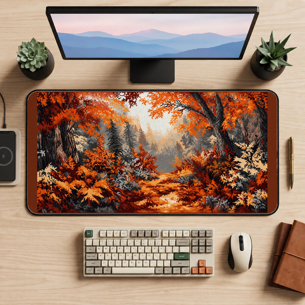 Rust Orange Forest Path desk mat — product mockup 2
