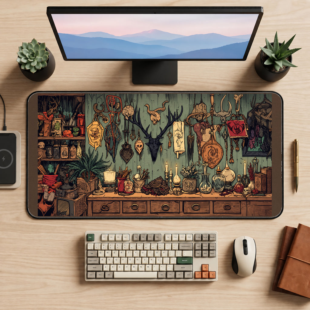 Norse Witchcraft Cabinet desk mat — product mockup 2
