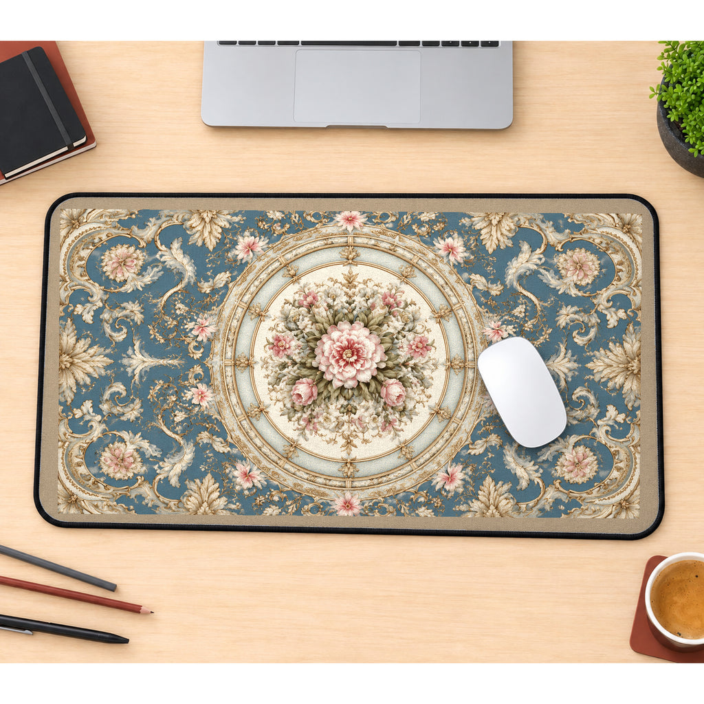Blue Floral Medallion Tapestry desk mat — product mockup 1