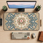 Blue Floral Medallion Tapestry desk mat — product mockup 2