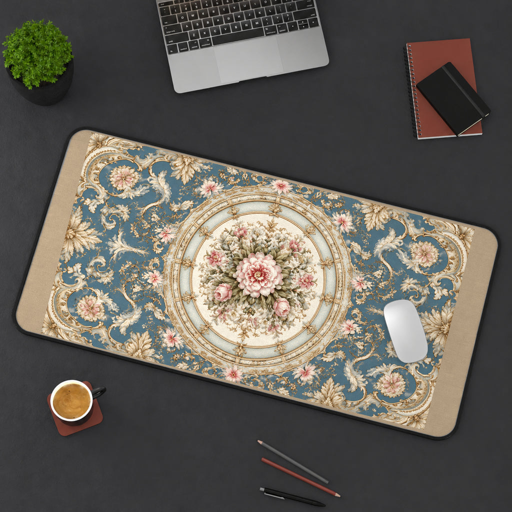 Blue Floral Medallion Tapestry desk mat — product mockup 3