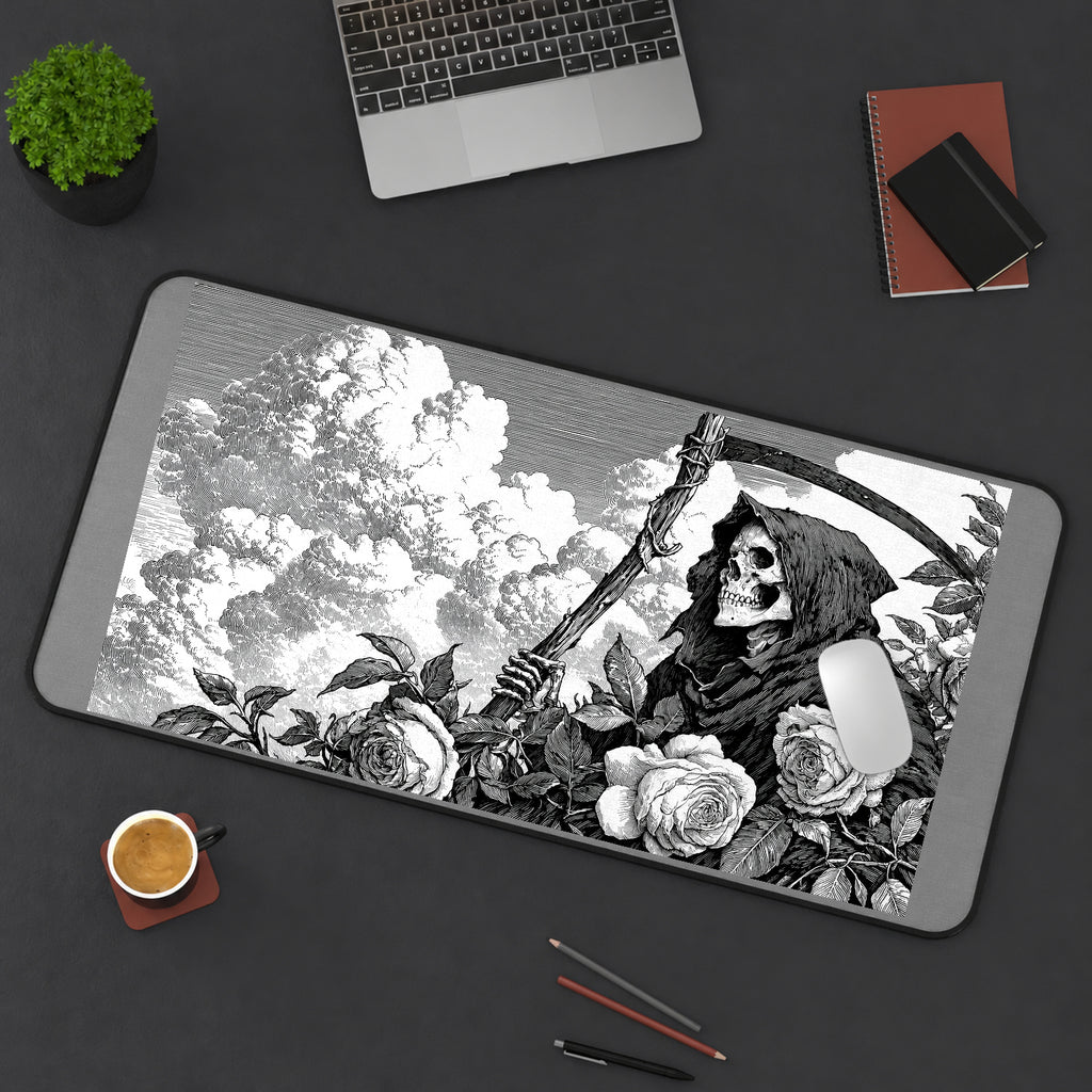 Grim Reaper among Pale Roses desk mat — product mockup 3