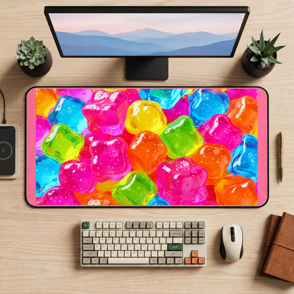 Rainbow Gummy Bear Pattern desk mat — product mockup 2