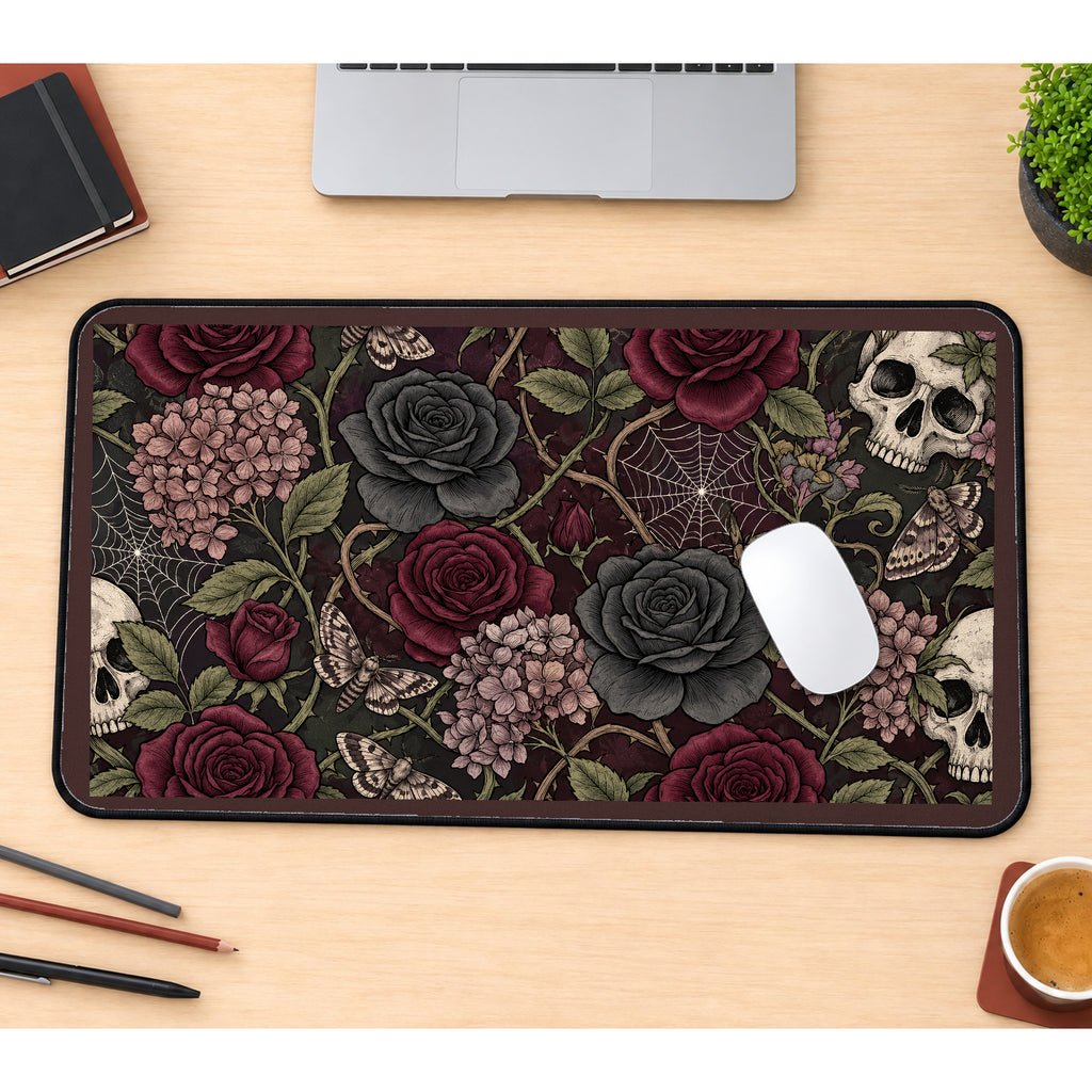 Dark Roses with Skulls and Moths desk mat — product mockup 1