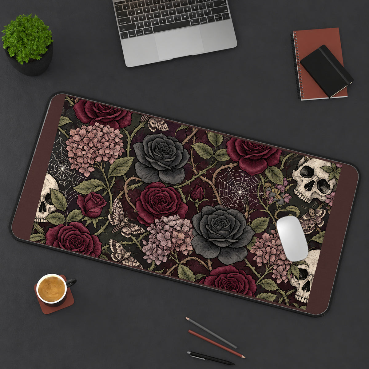 Dark Roses with Skulls and Moths desk mat — product mockup 3