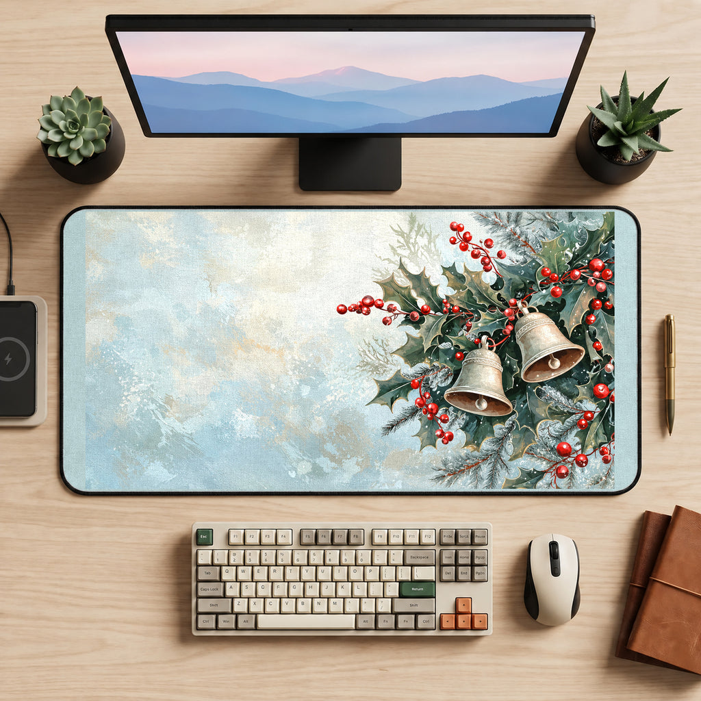 Silver Bells with Holly and Frost desk mat — product mockup 2